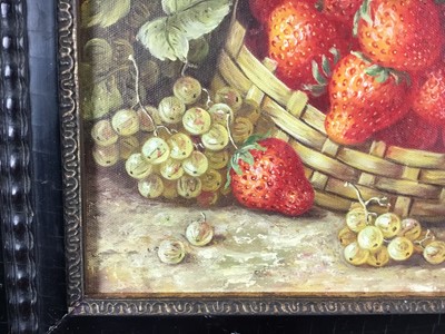 Lot 95 - Tom Caspers (20th century) oil on canvas laid on board - still life with strawberries, signed, 19.5cm x 24cm, in ebony frame