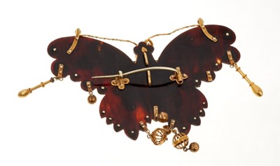Lot 411 - 19th century gold and tortoiseshell butterfly brooch