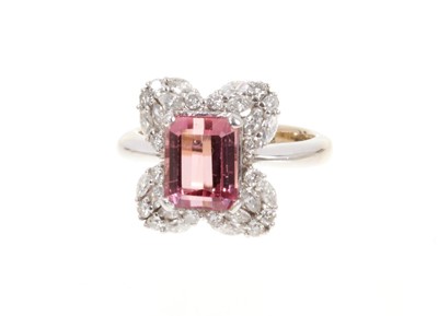 Lot 422 - Pink tourmaline and diamond cluster ring