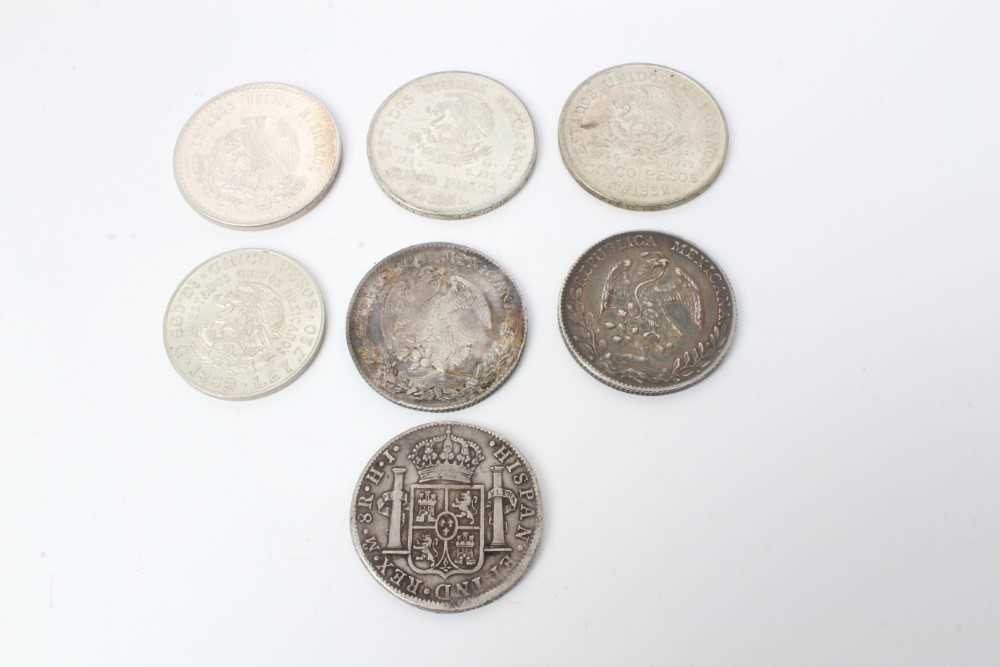 Lot 65 - Mexico - Mixed silver coinage to include Ferdinand VII 8 Reales 1810HJ VF, Obv: Type-facing eagle 1886GO EF, 1897ZS AEF and 5 Pesos 1947 EF, 1951 EF, 1952 EF & 1959 GEF (7 coins)