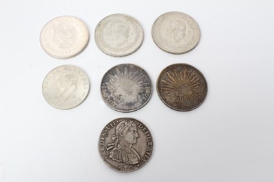 Lot 65 - Mexico - Mixed silver coinage to include Ferdinand VII 8 Reales 1810HJ VF, Obv: Type-facing eagle 1886GO EF, 1897ZS AEF and 5 Pesos 1947 EF, 1951 EF, 1952 EF & 1959 GEF (7 coins)