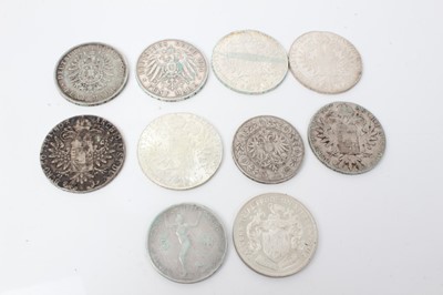 Lot 69 - World - Mixed silver Crowns to include Austria 5 Corona 1900 GF/AVF 1908F, 1780 (Restrike Thalers) x 5 Prussia 5 Marks 1874A GF, 1914A AVF and Gardiners Island pattern trial proof 1965 (10 coins)