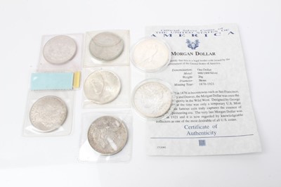 Lot 70 - United States - Mixed silver Dollar coins to include 'Morgans' 1883o AU, 1885o x 2 GEF-AU, 1921 EF, 'Liberty' 1922 UNC, 1922S AEF & 1923 UNC (7 coins)