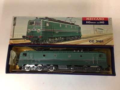 Lot 105 - Meccano  HOrnby acHO locomotives including SNCF CC 7121 electric locomotive, boxed 6372, SNCF BB 16.000 electric locomotive, boxed 638 and C 61.006 diesel locomotive, boxed 635 (3)