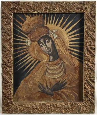Lot 197 - Lithuanian school, 20th century, oil on panel - The Black Madonna of The Gate of Dawn, 25 x 20.5cm, framed