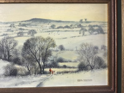 Lot 132 - Alwyn Crawshaw (20th century) oil on board, winter landscape, together with a watercolour by the same hand