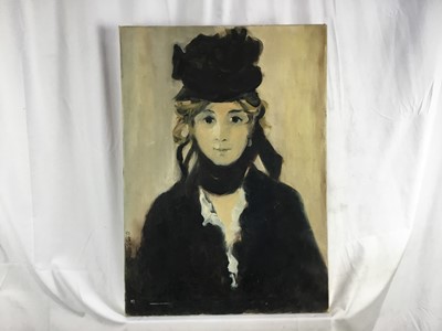 Lot 116 - After Manet, oil on canvas, portrait of Berthe Morisot, indistinctly signed and dated, 71cm x 51cm unframed
