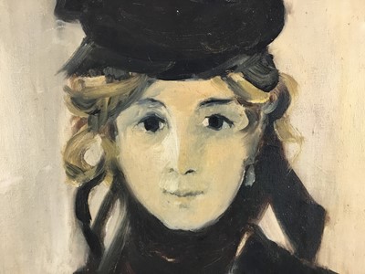 Lot 116 - After Manet, oil on canvas, portrait of Berthe Morisot, indistinctly signed and dated, 71cm x 51cm unframed