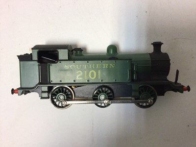 Lot 113 - Trix OO gauge 3 rail London Transport Tube 19 (repainted) and NE lined green 0-4-0  locomotive 9000 both in boxes together with two Trix 3 rail 0-6-2 tank locomotives and 0-6-0 2 rail tank locomoti...