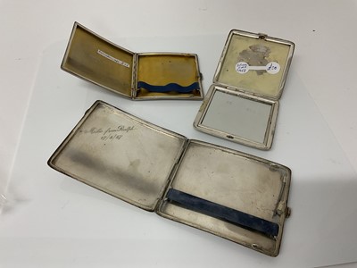Lot 33 - George V silver cigarette case of rectangular form with engine turned decoration, (Birmingham 1922), maker William Neale Ltd, 8cmm in overall length, together with another similar white metal silve...