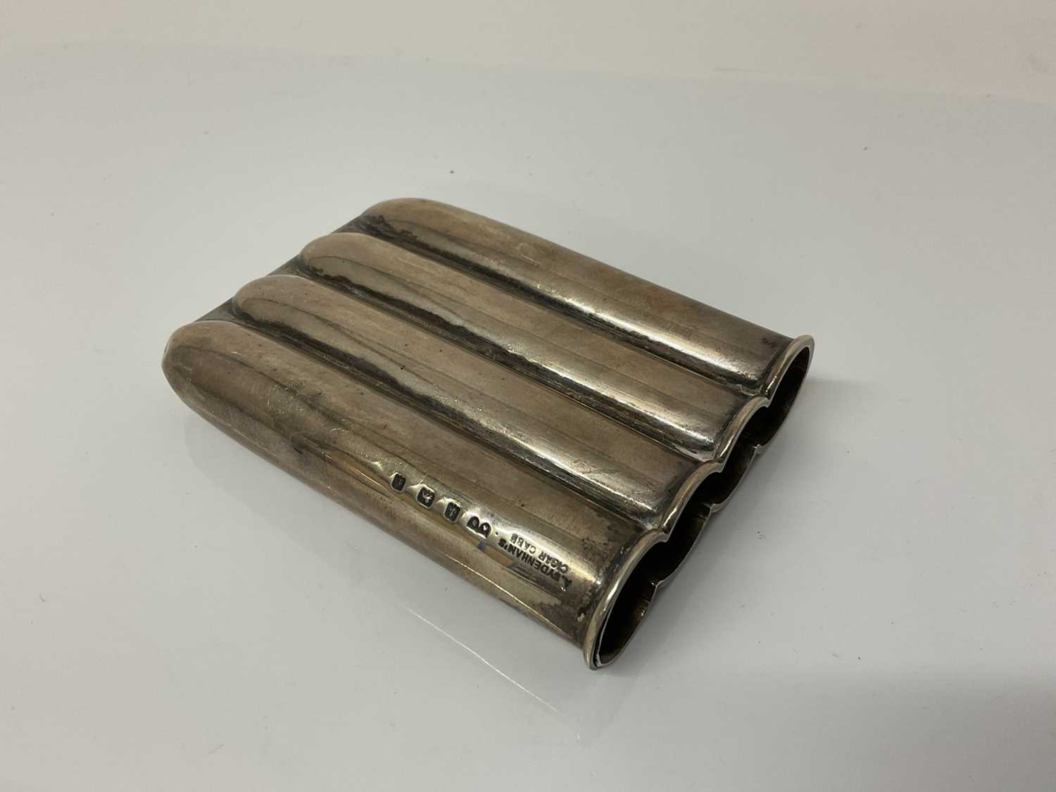Lot 34 - Edwardian silver four tube cigar case (Birmingham 1905), maker Albert Sydenham, 9.4cm in overall length, all at 2.7ozs