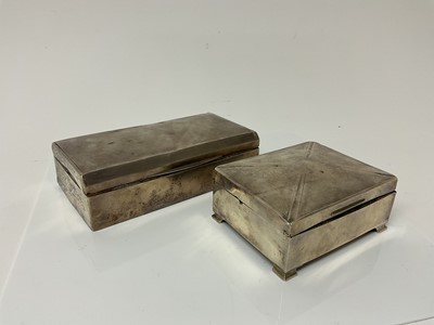 Lot 40 - George VI silver cigarette case with engine turned decoration, (Birmingham 1946), maker Mappin & Webb, 17cm in overall length, together with another similar (marks rubbed), (2).