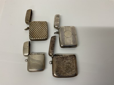 Lot 44 - Victorian silver vesta case, (Birmingham 1892), together with three other silver Vesta cases (Chester 1908, 1918 and Sheffield 1899), all at 3.9ozs (4)