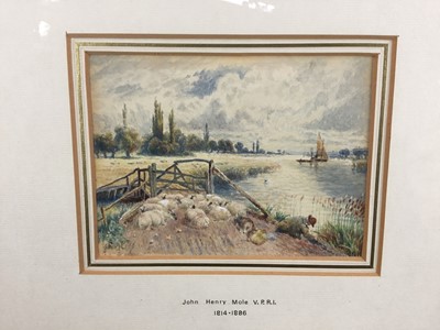 Lot 139 - John Henry Mole (1814-1886) watercolour - sheep at a bridge, signed, 11 x 14.5cm, mounted in glazed gilt frame