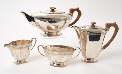 Lot 305 - Art Deco four piece silver tea and coffee set