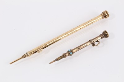 Lot 935 - Sampson Mordan & Co yellow metal propelling pencil with seal top and one other Victorian propelling pencil
