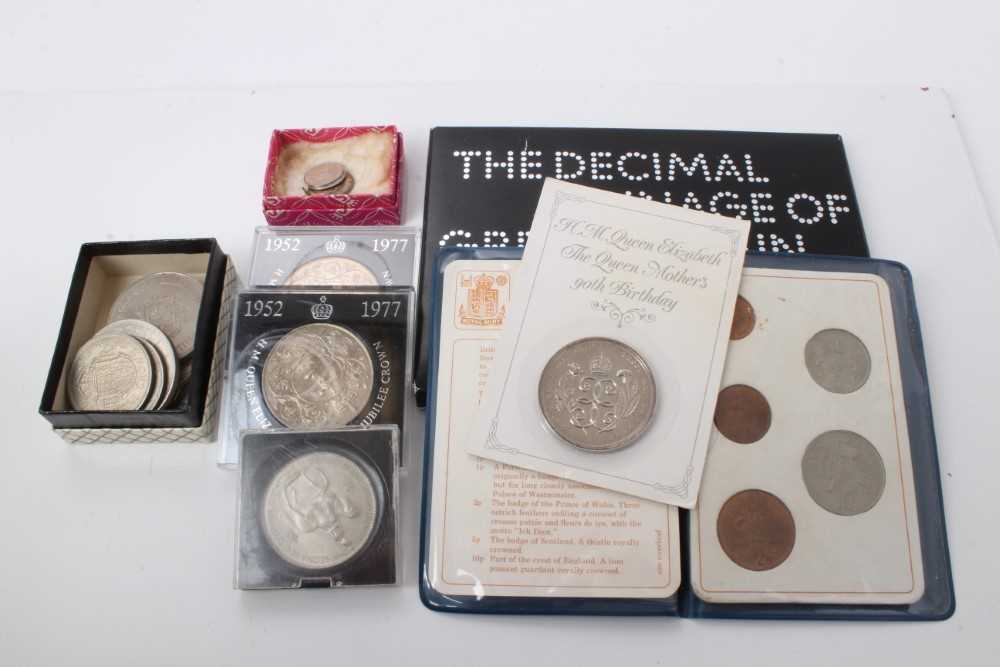 Lot 174 - G.B. - Mixed coins and banknotes to include Victoria OH silver Crown 1897 LXI GF, Royal Mint proof set 1971 & others (Qty)