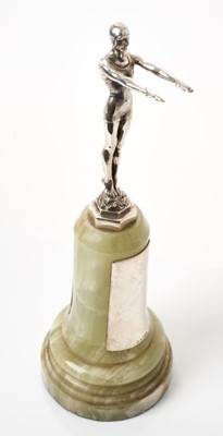Lot 249 - Good quality 1930s silver and green alabaster swimming trophy (London 1932)