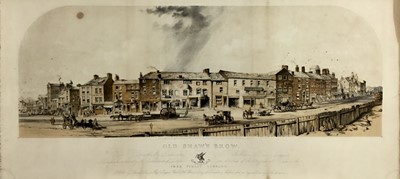 Lot 281 - Victorian coloured lithograph - Old Shaw's Brow, the Free Public Library, Liverpool, by Jn. M. Cahey Sen. from a drawing by W. Herdman, published June 1860, 43cm x 84cm, unframed