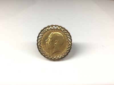 Lot 144 - George V gold full sovereign, 1922, in 9ct gold ring mount