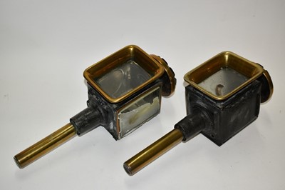 Lot 2444 - Pair 19th century brass and steel carriage lamps