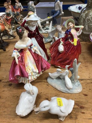 Lot 11 - Three Royal Doulton figures and three pieces of Lladro