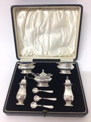 Lot 167 - Five piece silver condiment set in fitted case