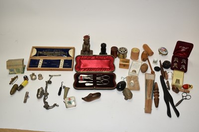 Lot 2434 - Collection of silver, ceramic and other thimbles and other sewing accessories