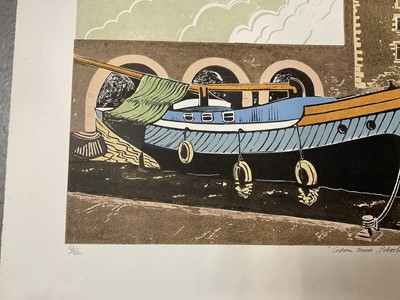Lot 242 - Penny Berry Paterson (1941-2021) signed colour linocut print - 'Custom House Peterborough', numbered 14/22, 51cm x 82cm