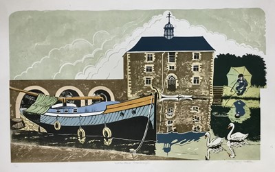 Lot 172 - Penny Berry Paterson (1941-2021) signed colour linocut print - 'Custom House Peterborough', numbered 21/22, 51cm x 82cm
