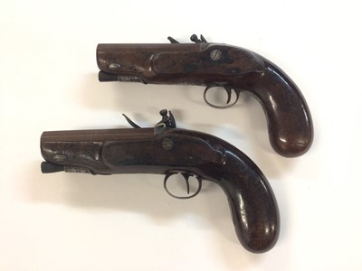 Lot 955 - Pair Early 19th century 16 bore flintlock overcoat pistols