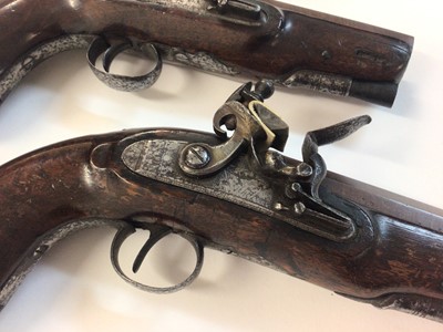 Lot 955 - Pair Early 19th century 16 bore flintlock overcoat pistols