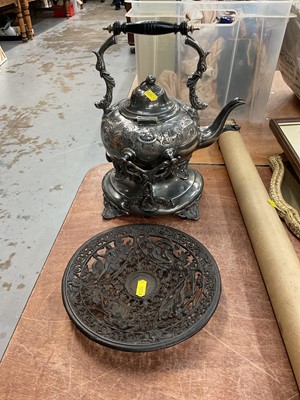 Lot 387 - Good quality Iron Bridge, cast iron plate, silver plated spirit kettle and stand