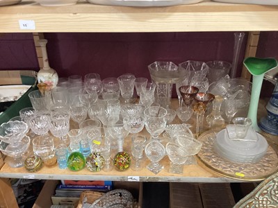 Lot 659 - Large quantity of mixed glassware including rummers, cotton twist glass, antique salts, glasses, bowls etc - 1 shelf