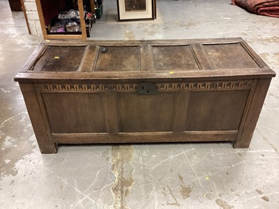 Lot 1132 - Large 17th century oak coffer, with three panel front