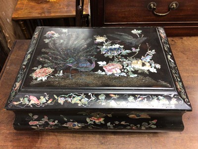 Lot 662 - Oriental papier mache and mother of pearl inlaid work box