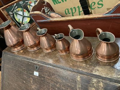 Lot 514 - Graduated set of four Victorian copper brass measures and two similar