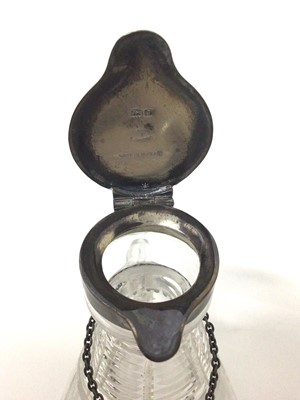 Lot 159 - Silver mounted Asprey London glass whisky decanter/ tot and a silver whisky label