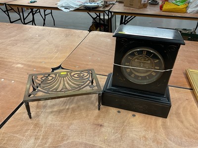 Lot 392 - Victorian slate mantle clock and brass trivet