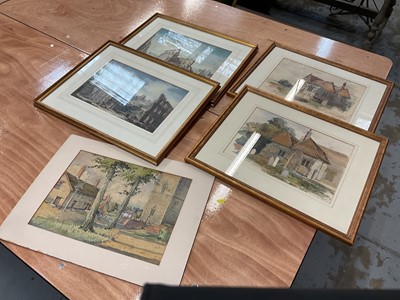 Lot 401 - Pair of Victorian watercolours depicting Rockford church, 1890, pair of 18th century hand coloured classical engravings and a watercolour of Wattisfield