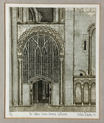 Lot 147 - Valerie Thornton (1931-1991) aquatint, Norwich Cathedral, 35 x 29cm, framed