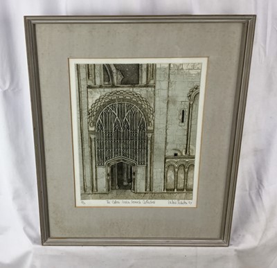 Lot 147 - Valerie Thornton (1931-1991) aquatint, Norwich Cathedral, 35 x 29cm, framed