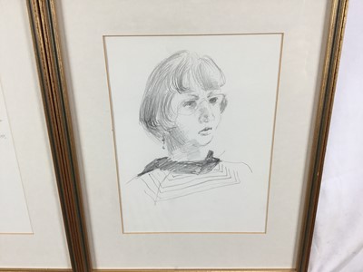 Lot 144 - Glyn Morgan (1926-2015) two pencil sketches, Aldeburgh beach and portrait of a lady, 25 x 18cm, in glazed frames (2)