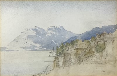 Lot 145 - Thomas Miles Richardson (1813-1890) watercolour, Italian Lake, monogrammed, 15 x 22.5cm, framed