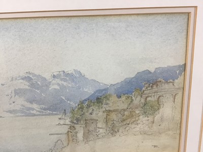 Lot 145 - Thomas Miles Richardson (1813-1890) watercolour, Italian Lake, monogrammed, 15 x 22.5cm, framed