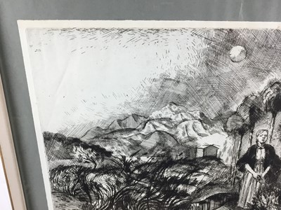 Lot 155 - Gabriel White (1902-1988) etching, Womam with turkey in Spanish landscape, 39.5 x 49.5cm, framed