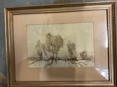 Lot 218 - William George Tuck (1900-1999) pair of watercolours 'Snowy Suffolk landscape' and 'Misty Morning, Suffolk' together with two early 19th century pencil studies and two colour etchings - Glynn Thoma...