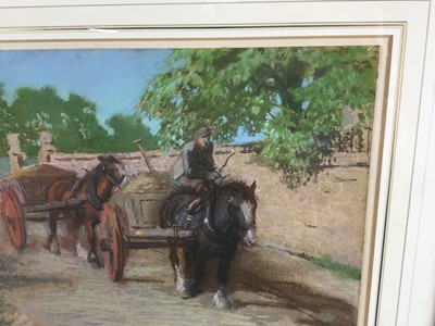 Lot 152 - James McLaren (Scottish, exhibited 1880-1917) pastel on board - horse and haycart, 35 x 40cm in glazed frame