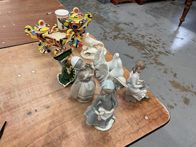 Lot 390 - A Chelsea Works Burslem Art Deco style three-piece teaset, with four Lladro figures and two other ceramic items