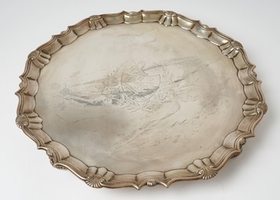 Lot 239 - Impressive George II silver salver with engraved armorial crest and provenance.
